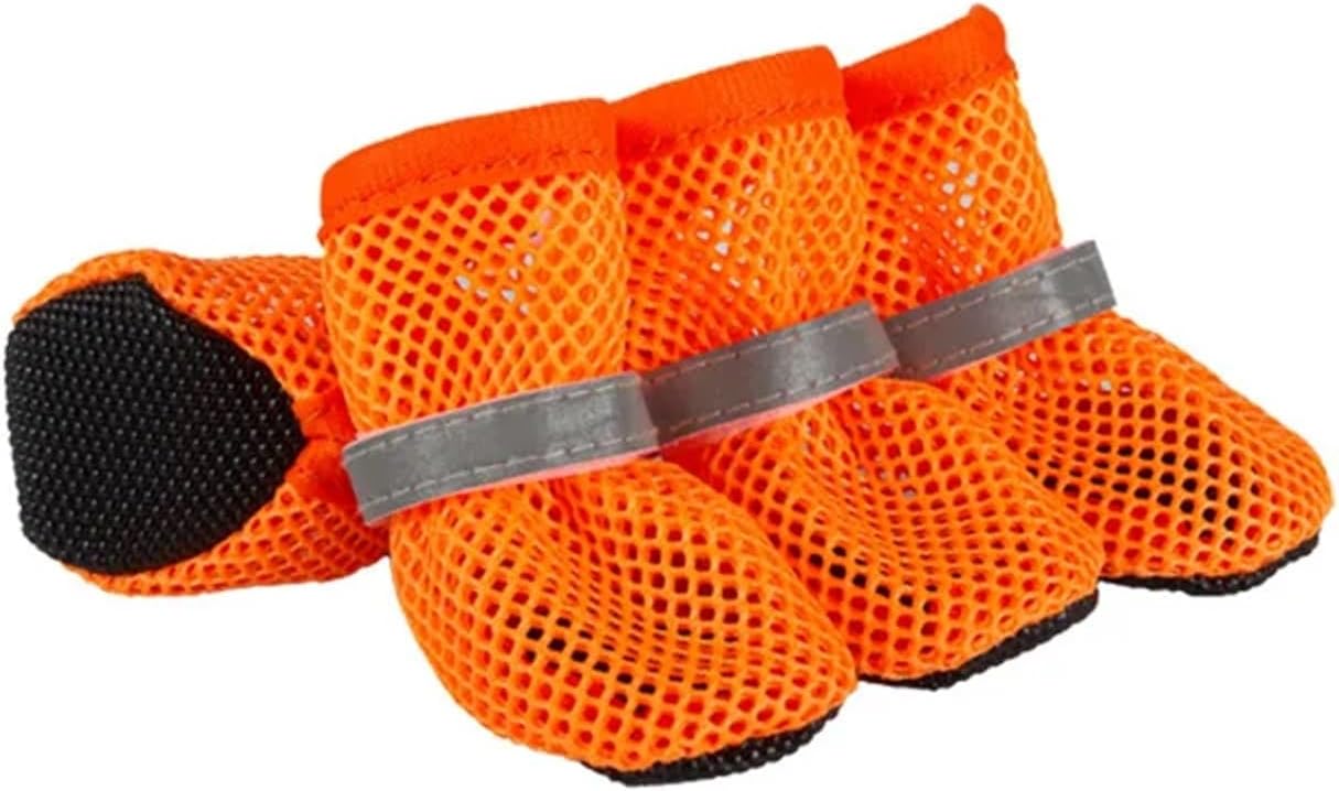 4pc mesh Dog Shoes Non-Slip Breathable Wear-Resistant Dog Boots Compatible for Small Medium Sized Pets Puppy Protective Footwear(Orange,Medium)
