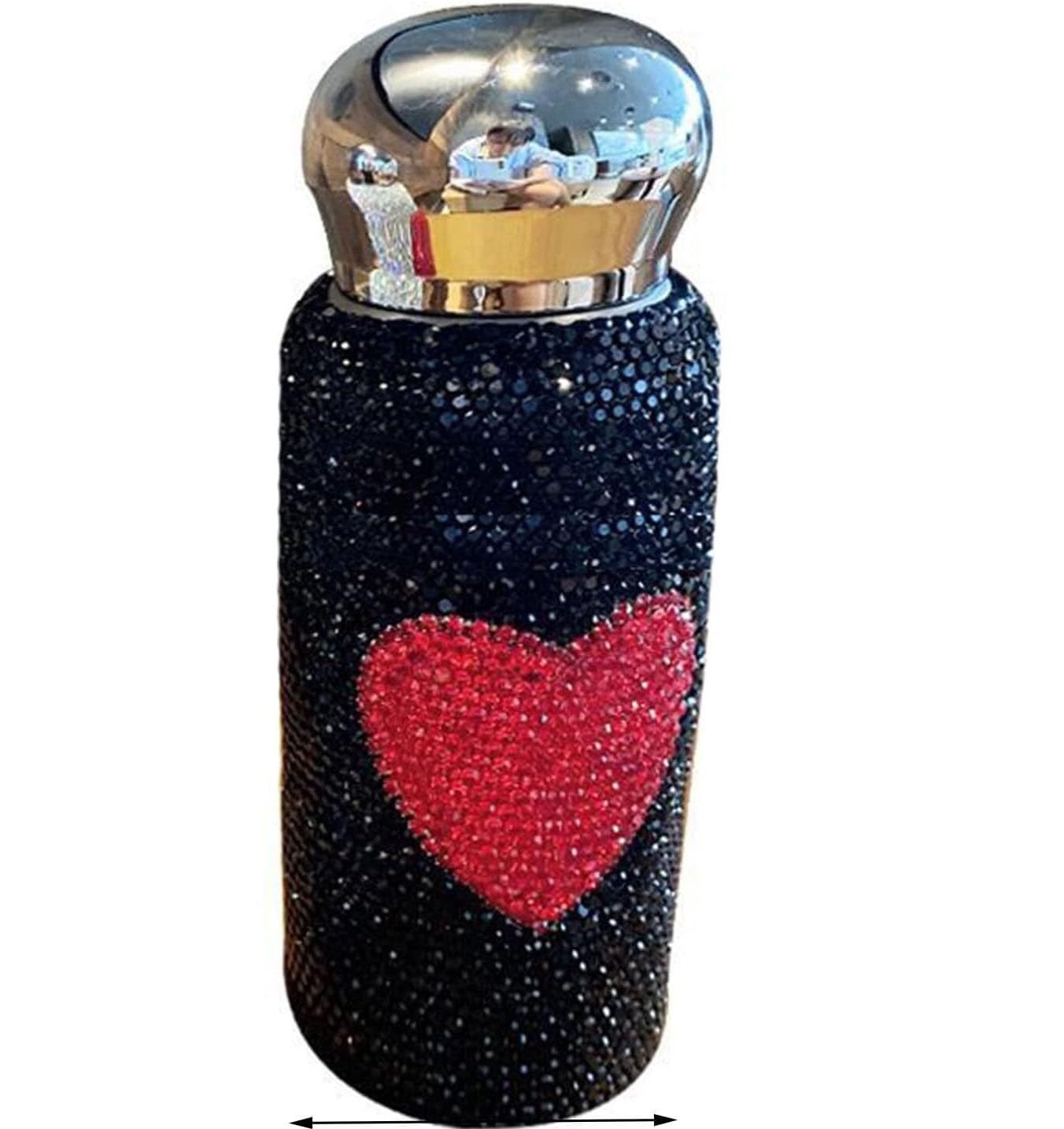 Diamentowa termos, butelka termiczna, Bling Rhinestone butelka na wodę kryształowy kubek termosowy kubek podróżny ze stali nierdzewnej diamentowa kolba butelka próżniowa(Black)