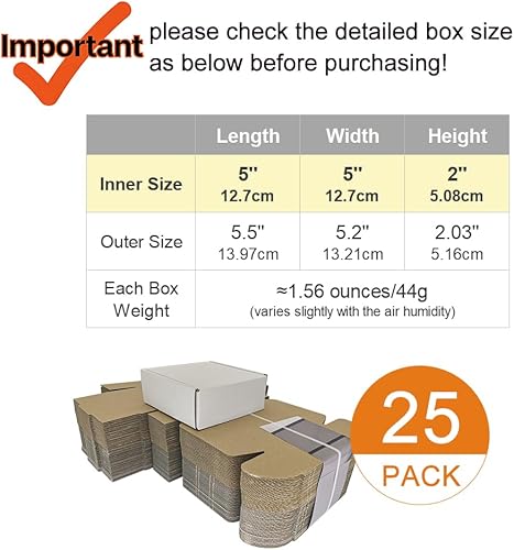 Miniatura 2 de Sobres corrugados de 5 x 5 x 2 pulgadas, paquete de 25, cajas de envío de cartón, color blanco (CM552-25)