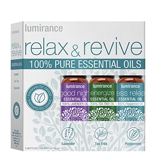Lumirance Relax & Revive 100% Pure Essential Oils (3 Pack) - Pure lavender essential oil - Pure tea tree oil - Pure peppermint essential oil