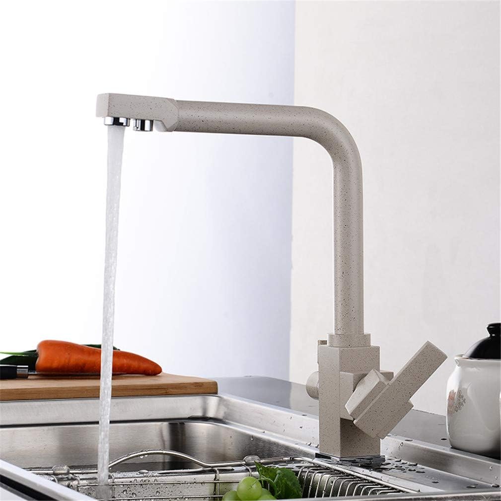 Kitchen Faucets Brass Drinking Water Filter Faucets Sink Mixer Tap with Aerator 360 Swivel Dual Handle Deck Mounted Filtered Crane for Kitchen 3 Way,Beige with Dot (Beige with Dot)