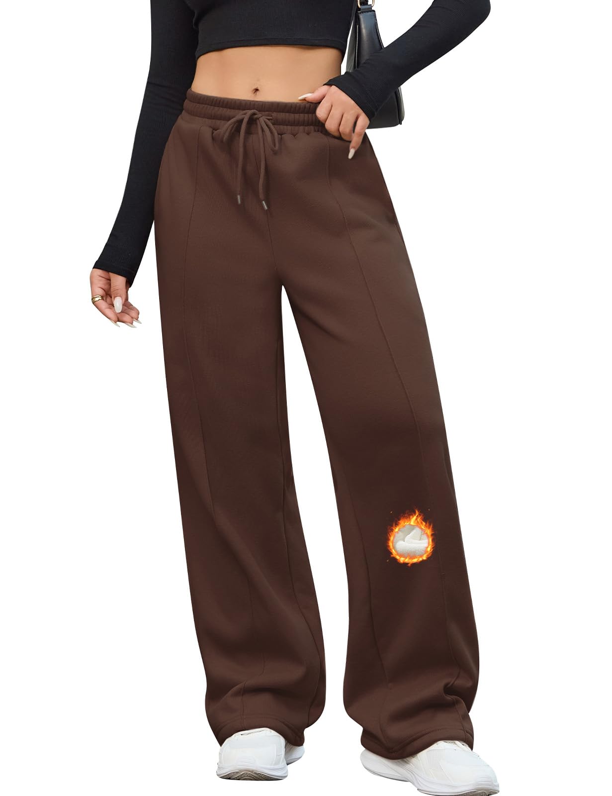PASUDA joggingbroek voor dames, winter warme sportbroek, wijde pijpen, lange dikke fleece gevoerde trainingsbroek, sweatpants, hoge taille, baggy