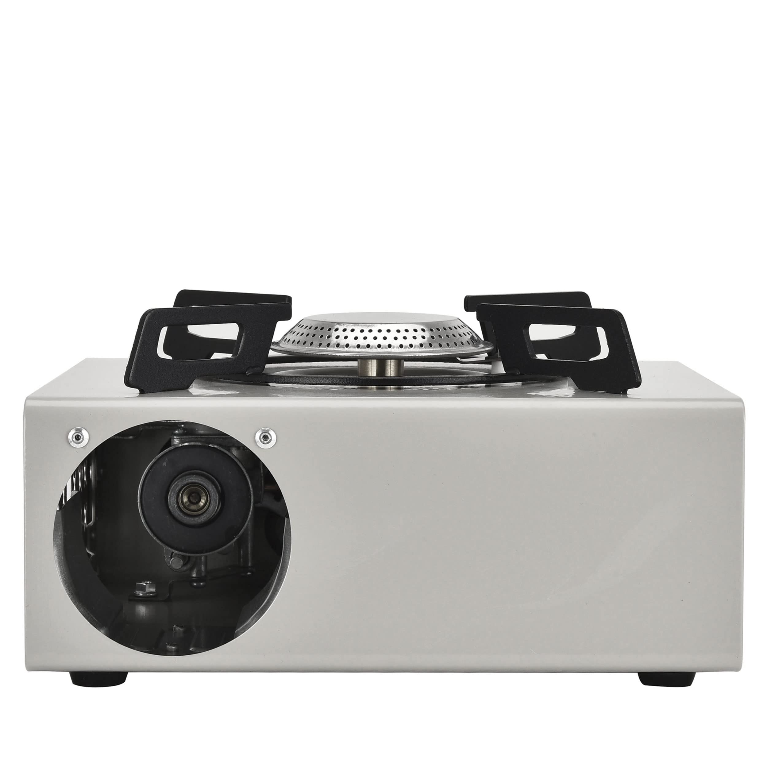 ADDOT Portable Butane Stove - Compact Single Gas Burner for Camping, Backpacking, and Travel - Piezo Electric Ignition - Includes Carrying Case (Grey)