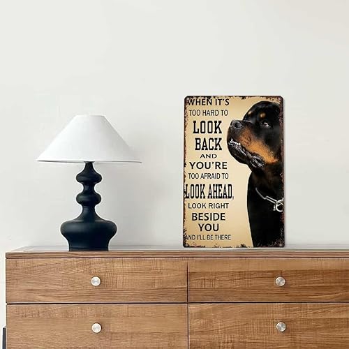 Miniatura 4 de Arte de pared inspirador de aluminio – When It'S Too Hard To Look Back con diseño Rottweiler de 8 x 12 pulgadas, letreros de aluminio vintage de