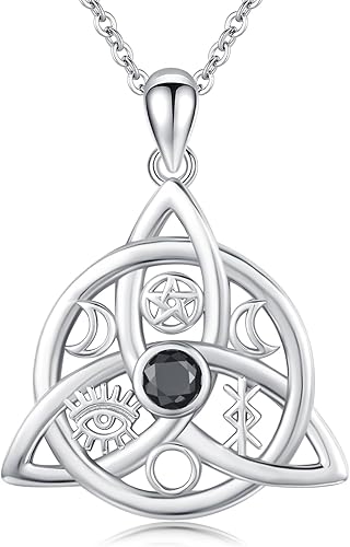 JUSTKIDSTOY Collar de nudo de brujas de plata de ley 925 con nudo celta, collar con dije de bruja, amuleto de nudo de bruja, joyería de regalo para