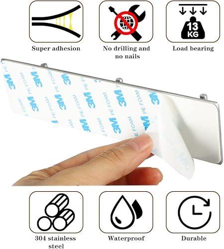 Vista 7 de Picowe Soporte para llaves decorativo de pared, ganchos adhesivos de acero inoxidable, organizador de llaves para pared, gancho para toallas