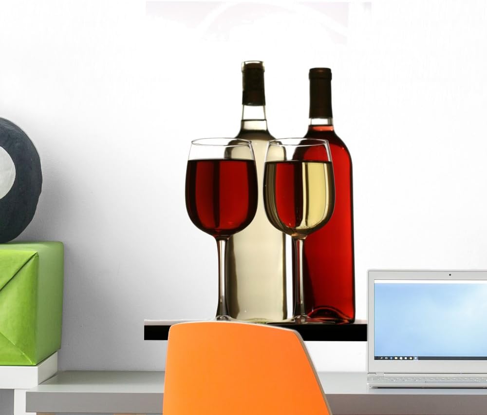 Wallmonkeys Red and White Wine Glasses with Bottles Wall Decal Peel and Stick Graphic WM100046 (18 in H x 12 in W)