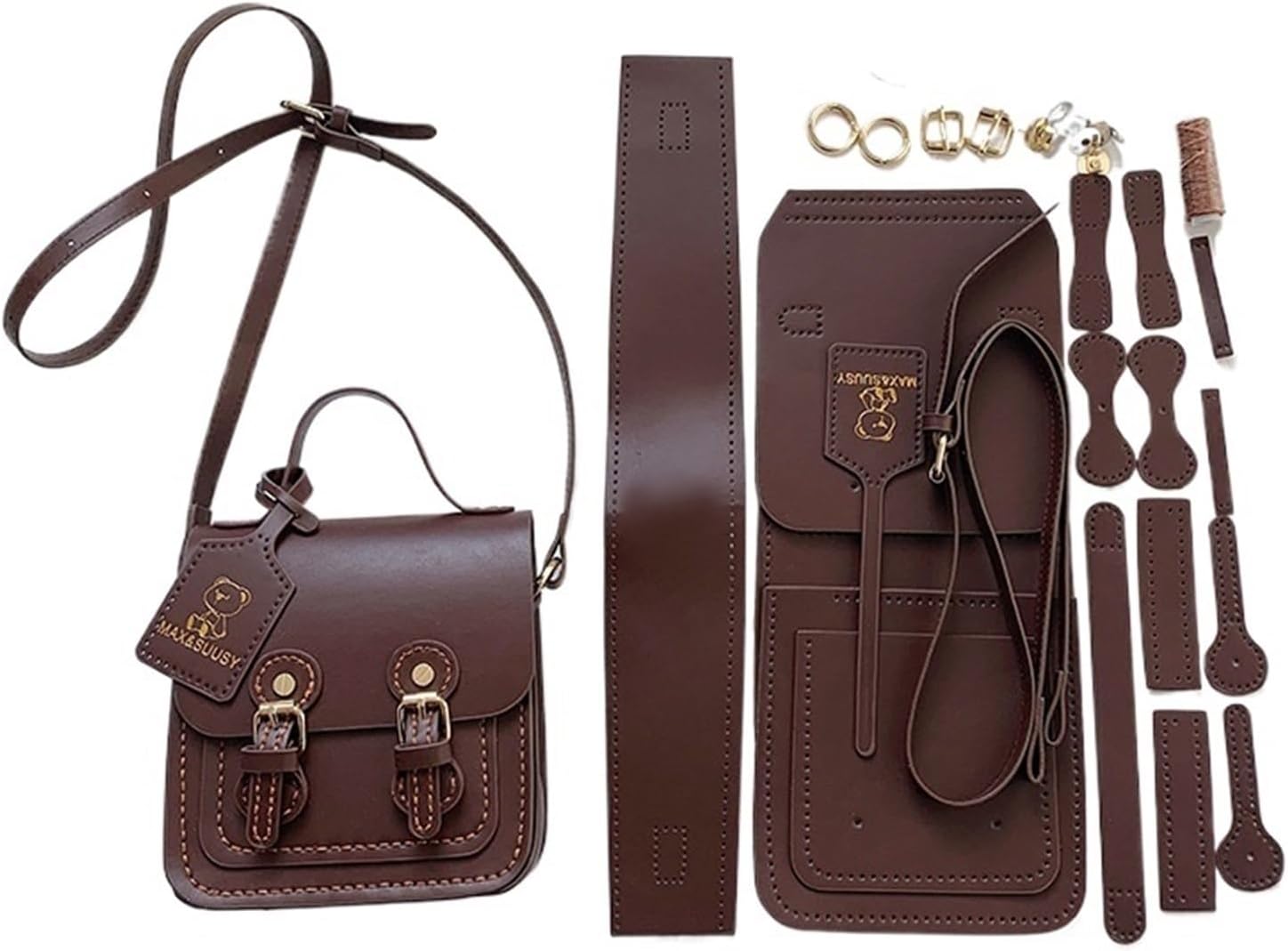 DIY Leather Bag Kit 1Set DIY Handmade Bag Set Handbag Shloulder Bag for Hand Stitching Accessories Material for Women's Bag(Black DIY Material)