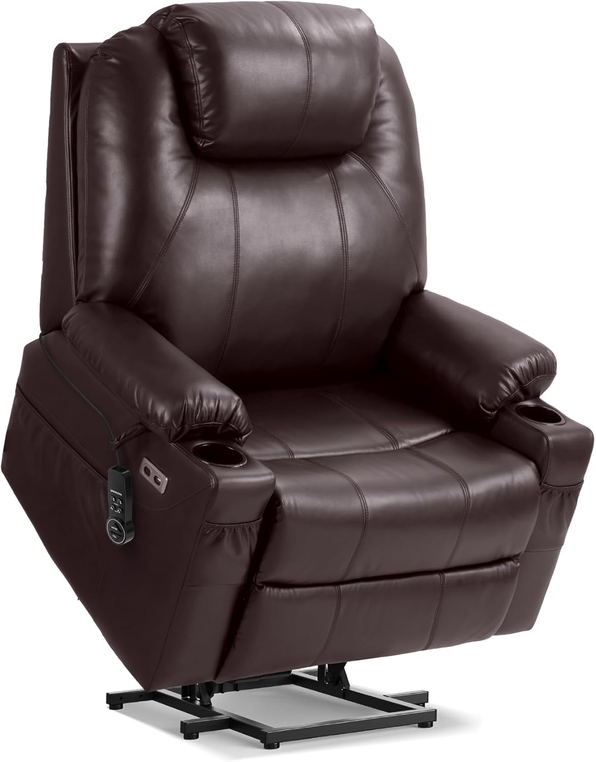 Tami Tami Dual Motor Power Lift Recliner Chair for Elderly with Massage and Heat, Electric Lift Chair for Big and Tall Adults, USB A&C, 2 Cup Holders (T6013 - Faux Leather, Dark Brown, Oversized)
