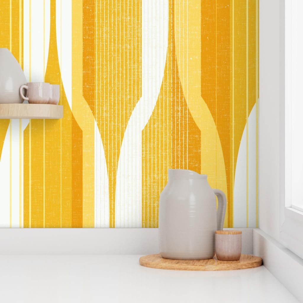 Spoonflower Peel & Stick Wallpaper Swatch - Mid Century Modern Geometric Minimalist Yellow Custom Removable Wallpaper