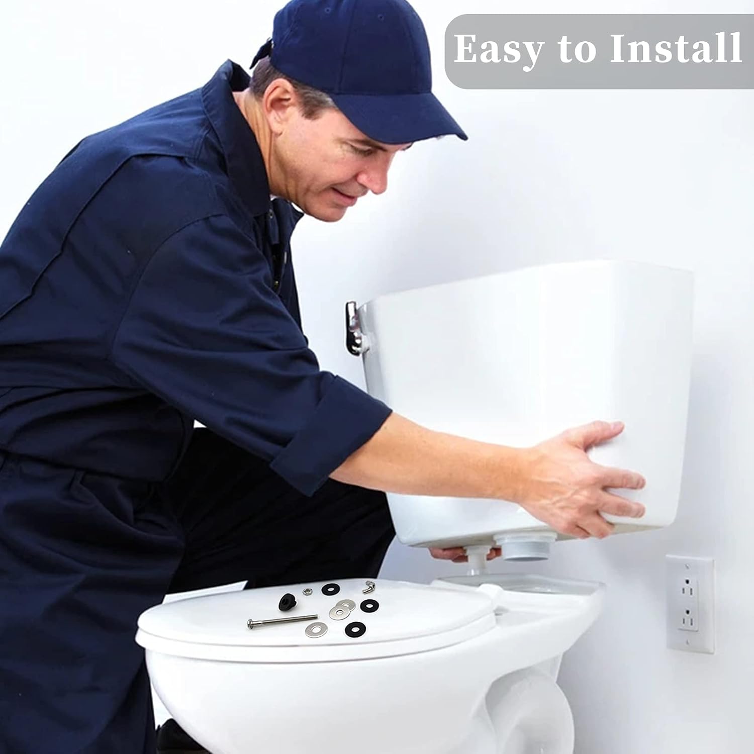 4PCS Universal Toilet Tank to Bowl Bolts Kit, Heavy Duty Toilet Bolts, Waterproof Stainless and Rubber Washers Gaskets with Extra Long Nut Screw for Fastening (Silver): Tools & Home Improvement