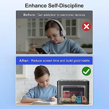 Timed Lock Box with Timer Black Lock Container Self-Controlled Time Release Safety Locker