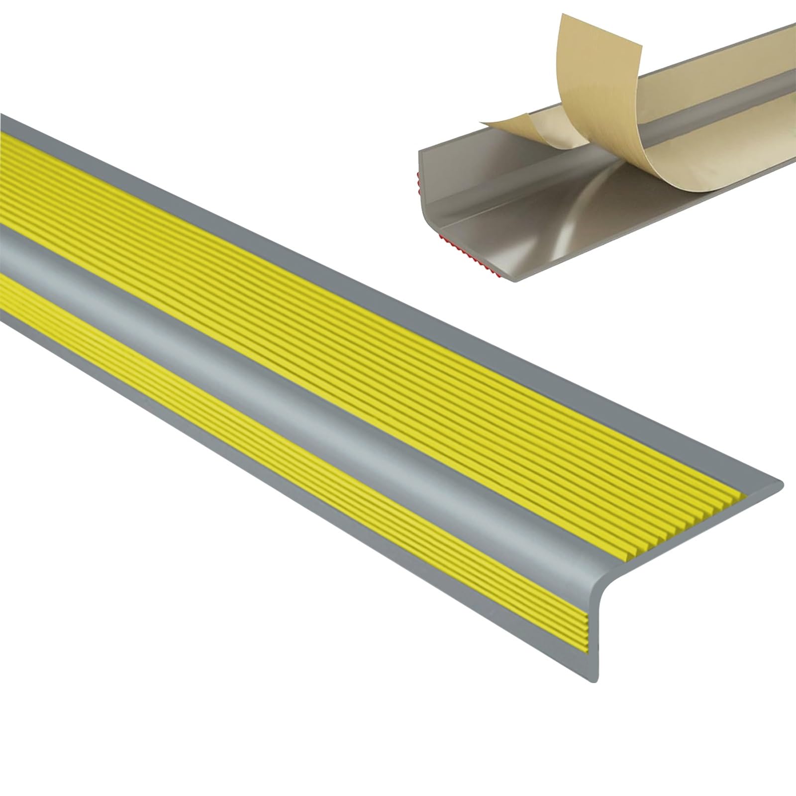 Borde De Escalera De Goma De PVC, Tira De Vinilo Autoadhesiva Antideslizante Para Escalera, Perfil De Nariz De Escalera, Cantonera Protector, DecoracióN De Esquinas De PeldañOs De Escalera(Grayish yel