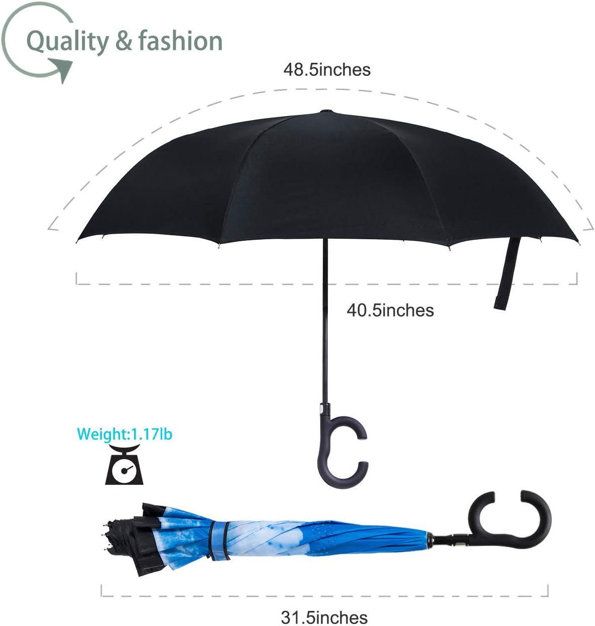 ZOMAKE Auto Open Inverted Umbrella Double Layer Reverse Umbrella, UV Protection Windproof Straight Umbrella Inside Out Umbrella for Car Rain Outdoor with C-Shaped Handle