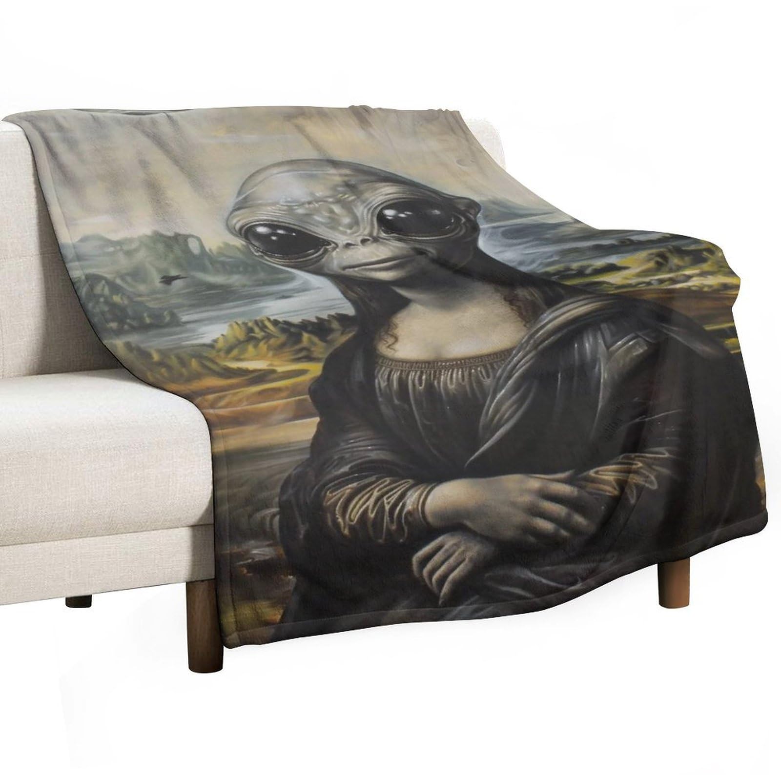 YHGSREUOH Alien Mona Lisa 01 Flannel Blankets Fleece Soft Throw Lightweight Plush Gifts for Couch, Bed, Cozy Sofa Plush, Chair, Lovers 32x48inch(80x120cm)