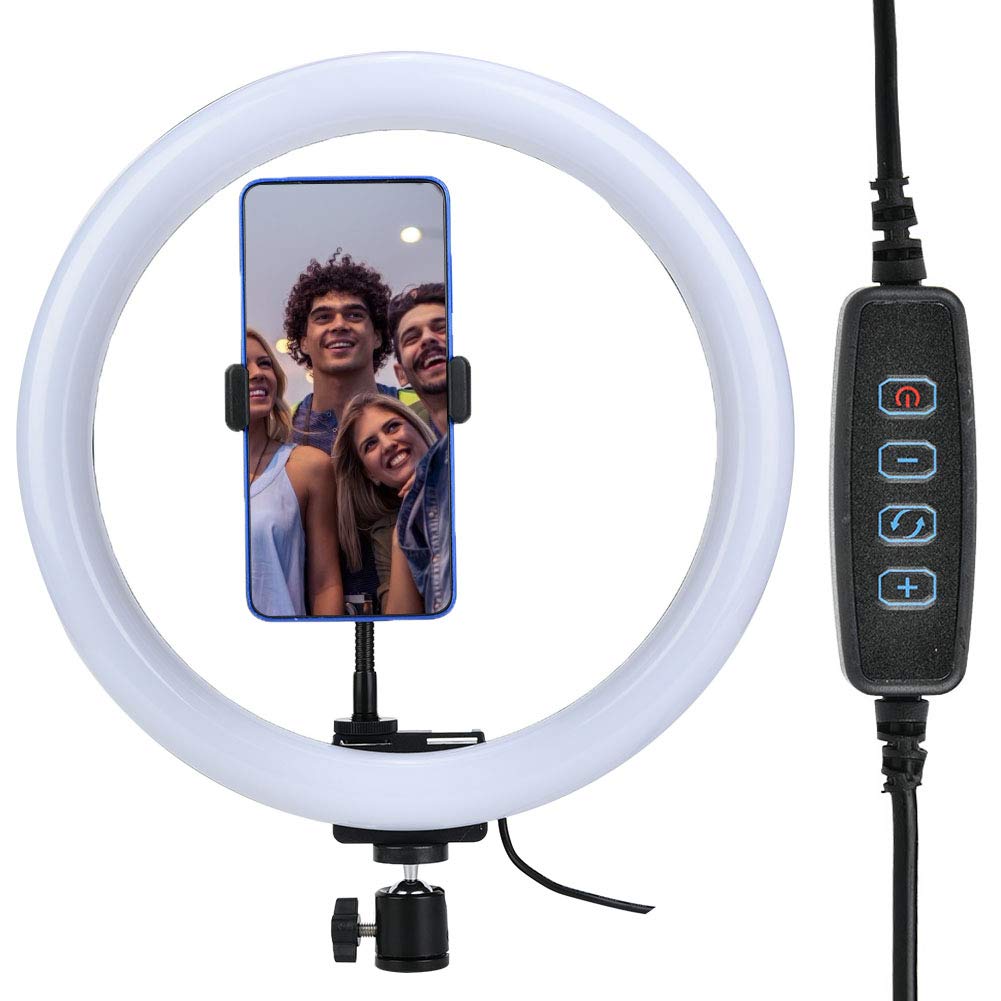 12 Inch Lighting for Video Recording with Phone Clip Ball Head (0.25 Screw Mouth), LED Dimmable Light 3200K-5600K for Makeup, Video Conference Lighting