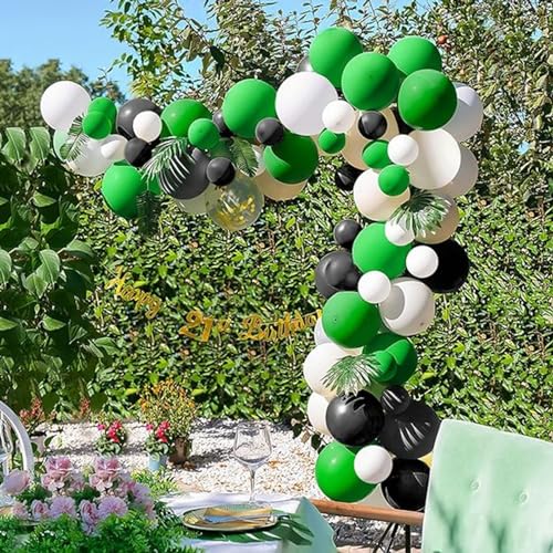 Image of Green and Black Balloons, 50Pcs 12 Inch Green White Black Birthday Balloons, Green Confetti Balloons white Latex Balloons for Video Game Football Theme Party Baby Shower Supplies