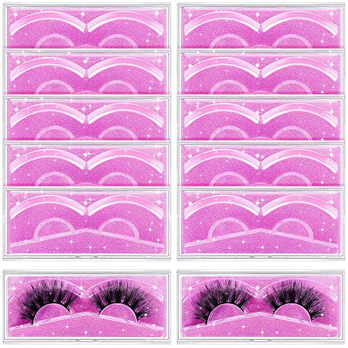 12 Pieces Empty Eyelash Case Glitter Paper Plastic Eyelash Packaging Box False Eyelash Storage Box with Clear Tray for Eyelash Care, Eye Makeup Tool for Women Girls (Purple)