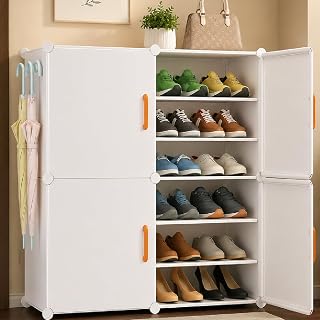 RYUGA Shoe Rack Plastic for Home with Door | 12-Tier Stackable Shoe Organizer | Holds 24 Pairs | DIY Modular Shoe Cabinet... Price In India