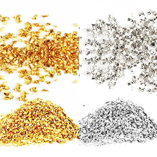 Crushed Glass Glitter Irregular Metallic Mini Chips Sprinkles Chunky Glitter Gold Sliver for Resin Mold Crafts Nail Arts Craft DIY Vase Filler Epoxy Jewelry Making Decoration (100g,2-4mm)