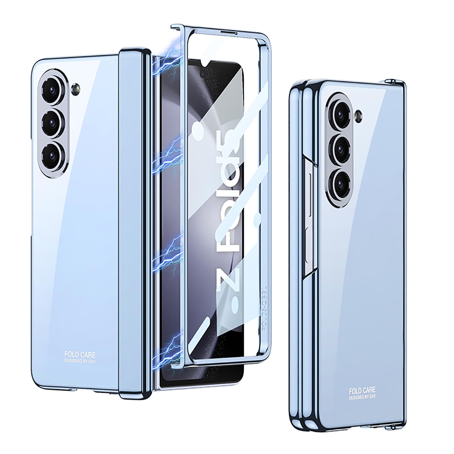 Clatoxi for Samsung Galaxy Z Fold 5 Clear Case, Transparent Electroplating Phone Case with Magnetic Hinge Protection and Screen Protector,Slim