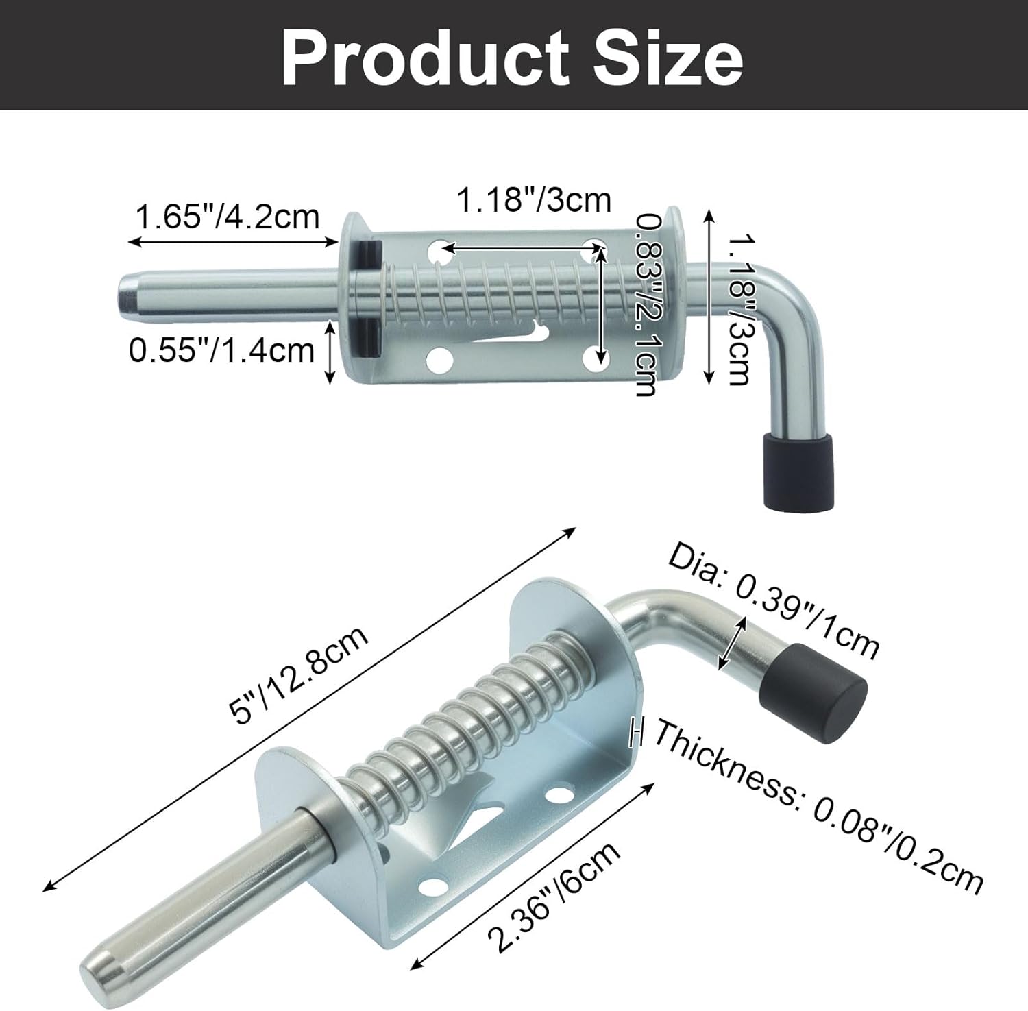 Zorfeter 2 Pack 5 Inch Spring Loaded Gate Latch Pin, Heavy Duty Barrel Bolt Door Latch Stainless Steel Barrel Bolt, Door Lock Latch for Cabinet/Shed/Trailer(Silver)