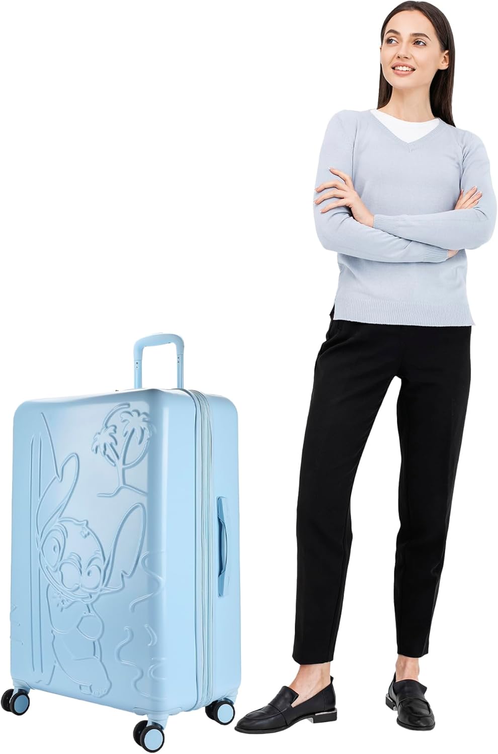 Bioworld Disney Lilo & Stitch 3-Piece Hard Shell Luggage Set for Adults | 20" 24" 28" Rolling Suitcases with Spinner Wheels Telescopic Handle & Durable ABS Design Official Disney Travel Set from