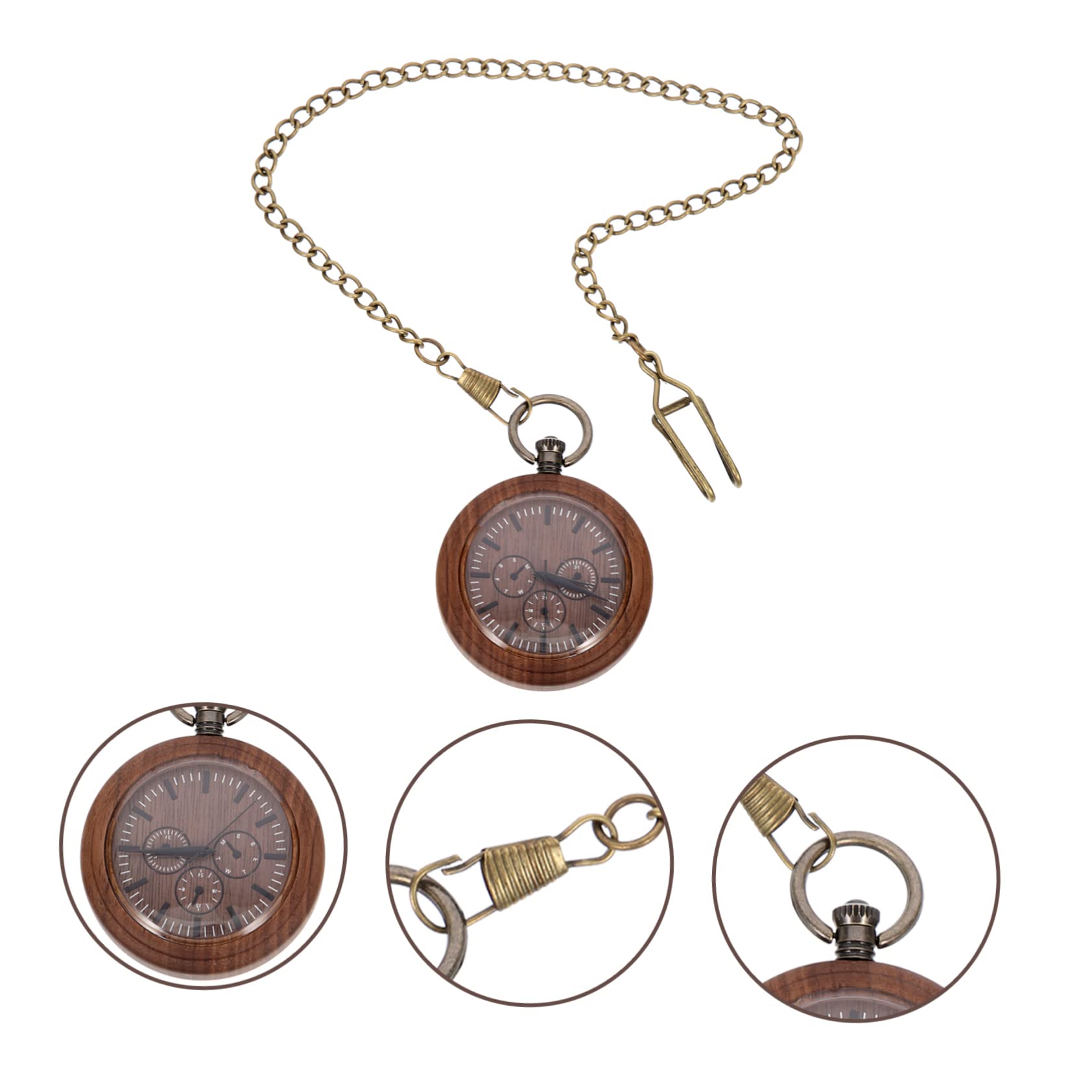 5pezzi Orologio Da Tasca Legno Stile Retro Con Catena Elegante Orologio Decorativo Leggero e Pratico Per Controllo Del e Decorazione
