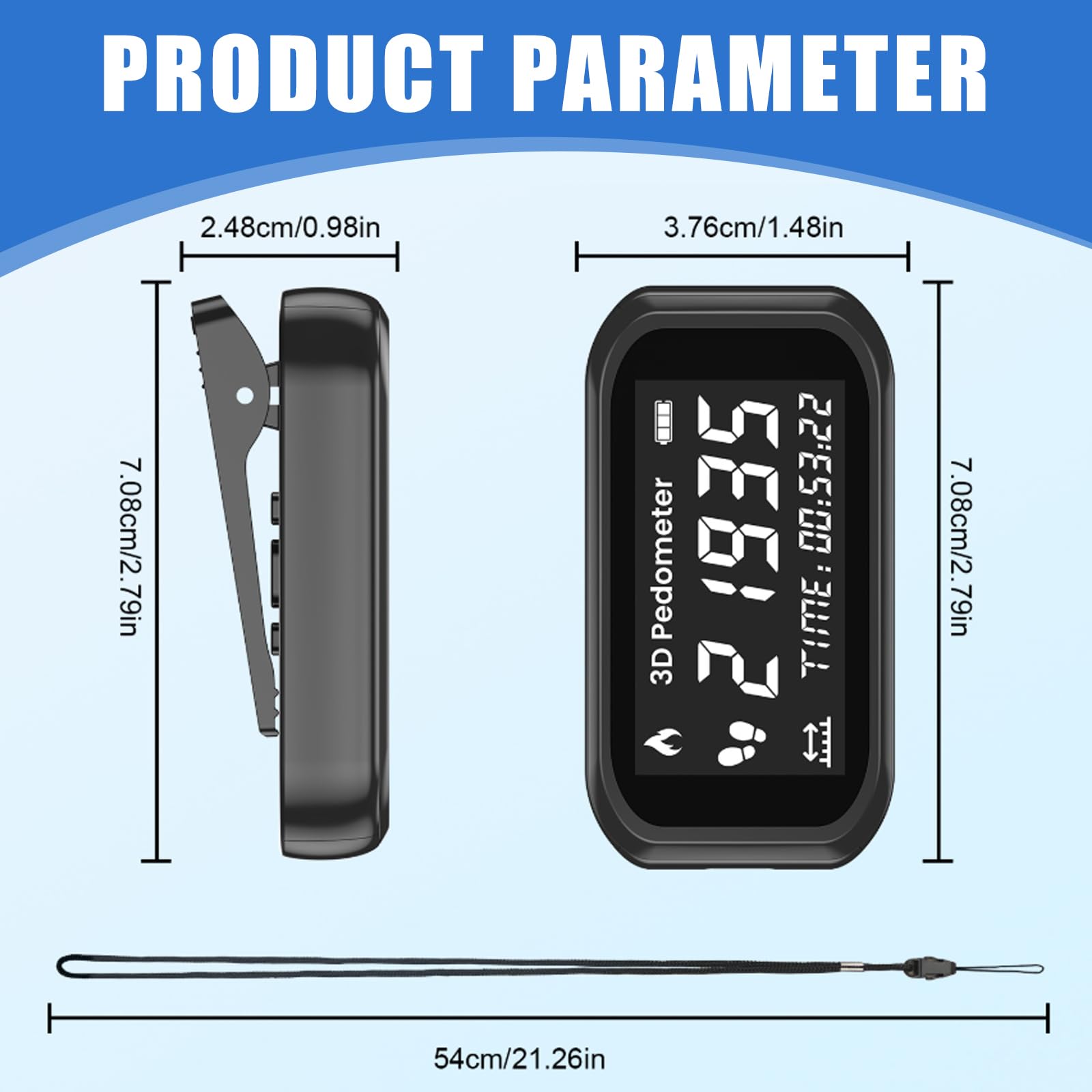 GBKDQQ Podomètre 3D pour la marche, précis avec clip de porte-clés, écran LCD, suivi des pas pour la marche, la course, la randonnée, le sport, l'entraînement