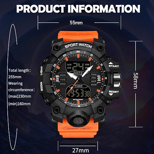 Miniatura 7 de findtime Relojes digitales para hombre para hombre, reloj táctico deportivo para exteriores, militar, cara grande, 5ATM, impermeable, cronómetro,