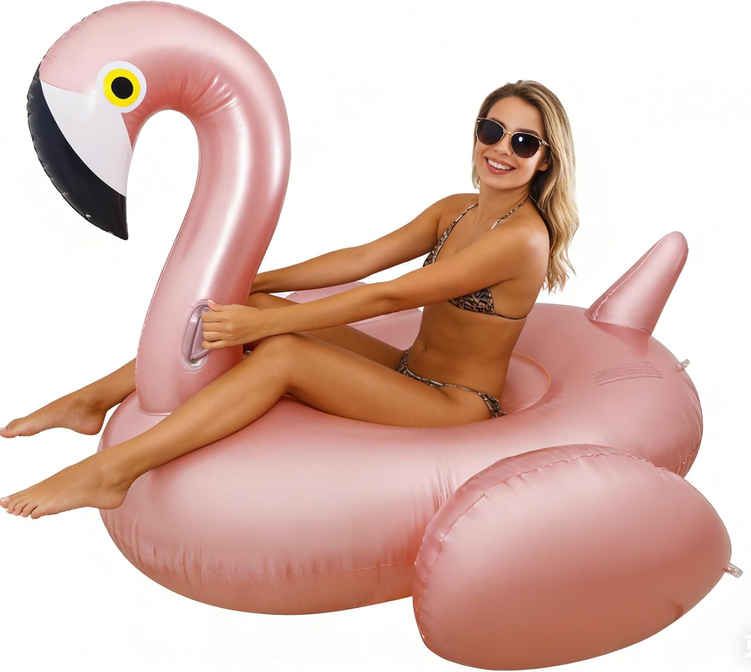 Inflatable Flamingo Pool Float for Adults with Balanced Handle Support, Rose Gold Pool Decorations Outdoor Lounger for Beach Travel Summer Party Relaxation and Water Photography