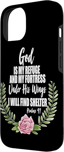 Miniatura 5 de Funda floral con texto en inglés "God Is My Refuge" para iPhone 13