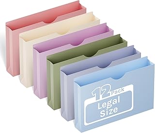 ANSOOK Plastic File Jackets,2" Legal Size Manilla Folder,12 Pack Expansion Project File Folders,Heavy Duty Accordion Pocket for Cabinet,Straight Cut Tab,Morandi Color Manila Job Folder for Home Office