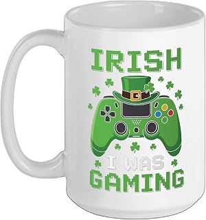 Irish I Was Gaming St Patricks Day Video Game Controller Ceramic Mug, White, 15oz