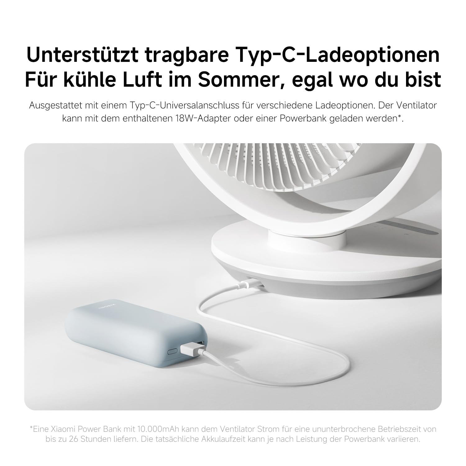 XIAOMI Smart Desktop Air Circulation Fan - Tischventilator mit 1180m³/h und 3D-Luftverteilung, 100 Stufen Windgeschwindigkeit, Ultra Leise 28.4dB(A), USB-C, Weiß