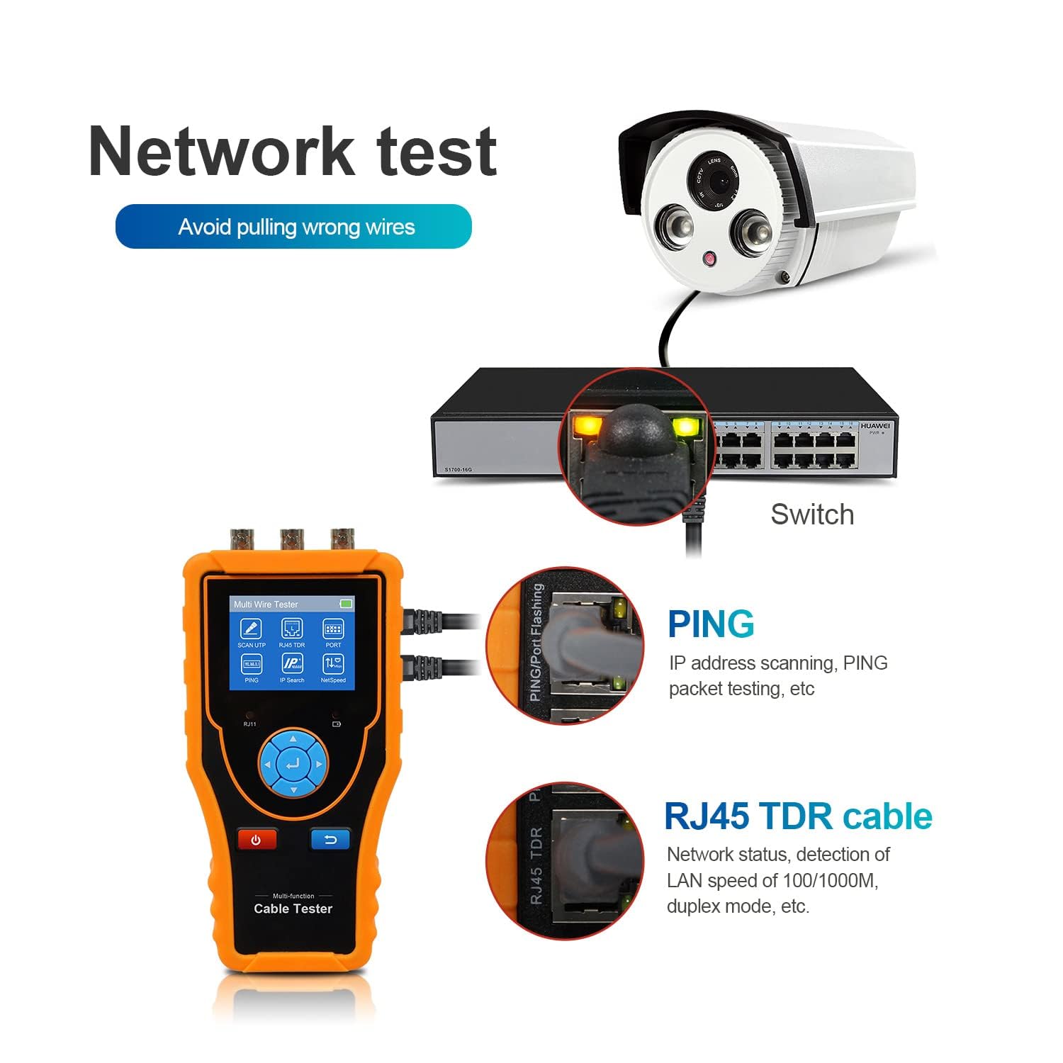 KALEA-INFORMATIQUE TDR-Tester für RJ45- und BNC-Netzwerkkabel: Kartierung, Durchgängigkeit, Länge, PING, Ortung, Aktivitätssimulator