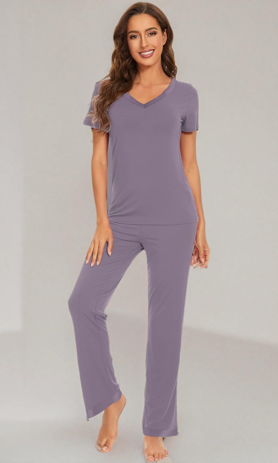 WiWi Womens Viscose from Bamboo Pajamas Set Short Sleeve Top with Pants Pjs Soft V Neck Sleepwear Lightweight Loungewear S-3X - Image 9