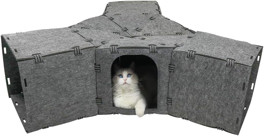 X@HE DIY Cat Felt House and Tunnel, Multi-Function Kitty Tunnel Bored Cat Pet Toys,Funny Cat Toys Tunnel for Rabbits, Kittens