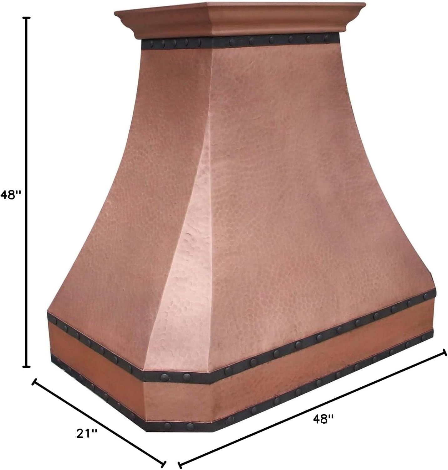 SINDA Hand-Crafted Copper Kitchen Vent Hood, Stainless Steel Hood Vent, H3LTR-LOI4848, 48"Wx48"H, Island Mount, Light Hammered-Oil Rubbed Bronze