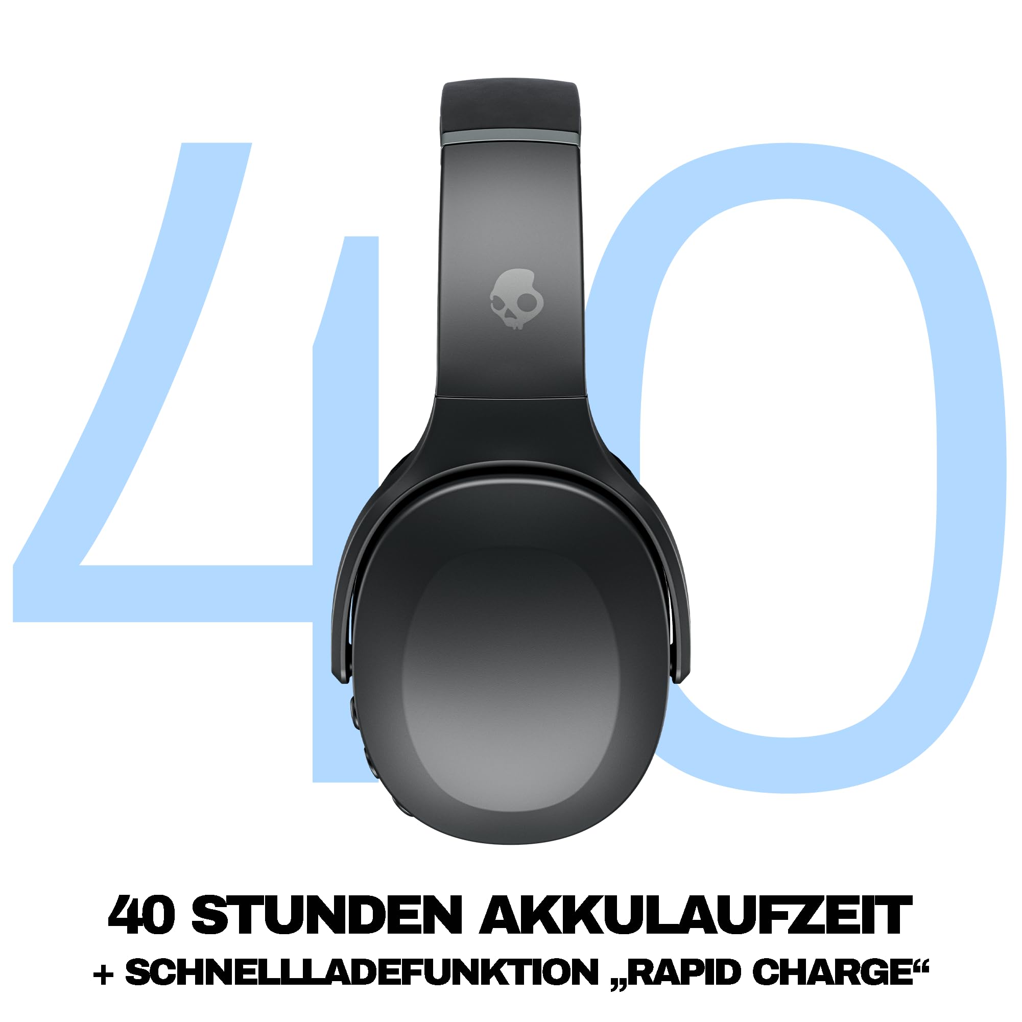 Skullcandy Crusher Evo Wireless Bluetooth-Kopfhörer mit zusätzlichem USB-C-Ladekabel, multisensorischem Bass, schallisolierender Over-Ear-Passform, 40 Stunden Akkulaufzeit - Schwarz
