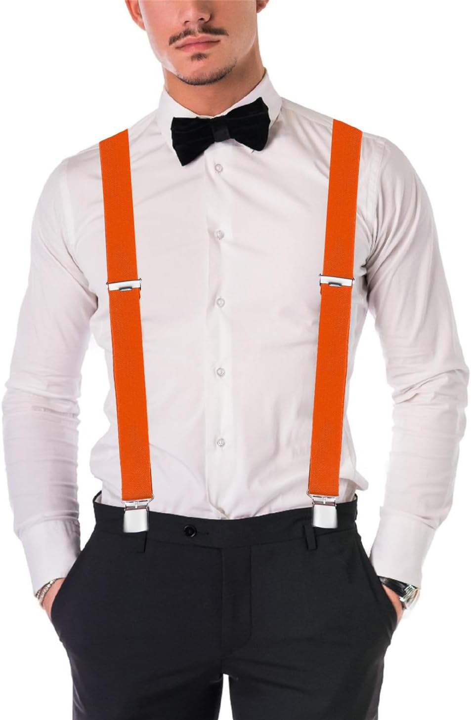 Buyless Fashion Suspenders for Men - 48" Elastic Adjustable Straps 1 1/4" - X Back