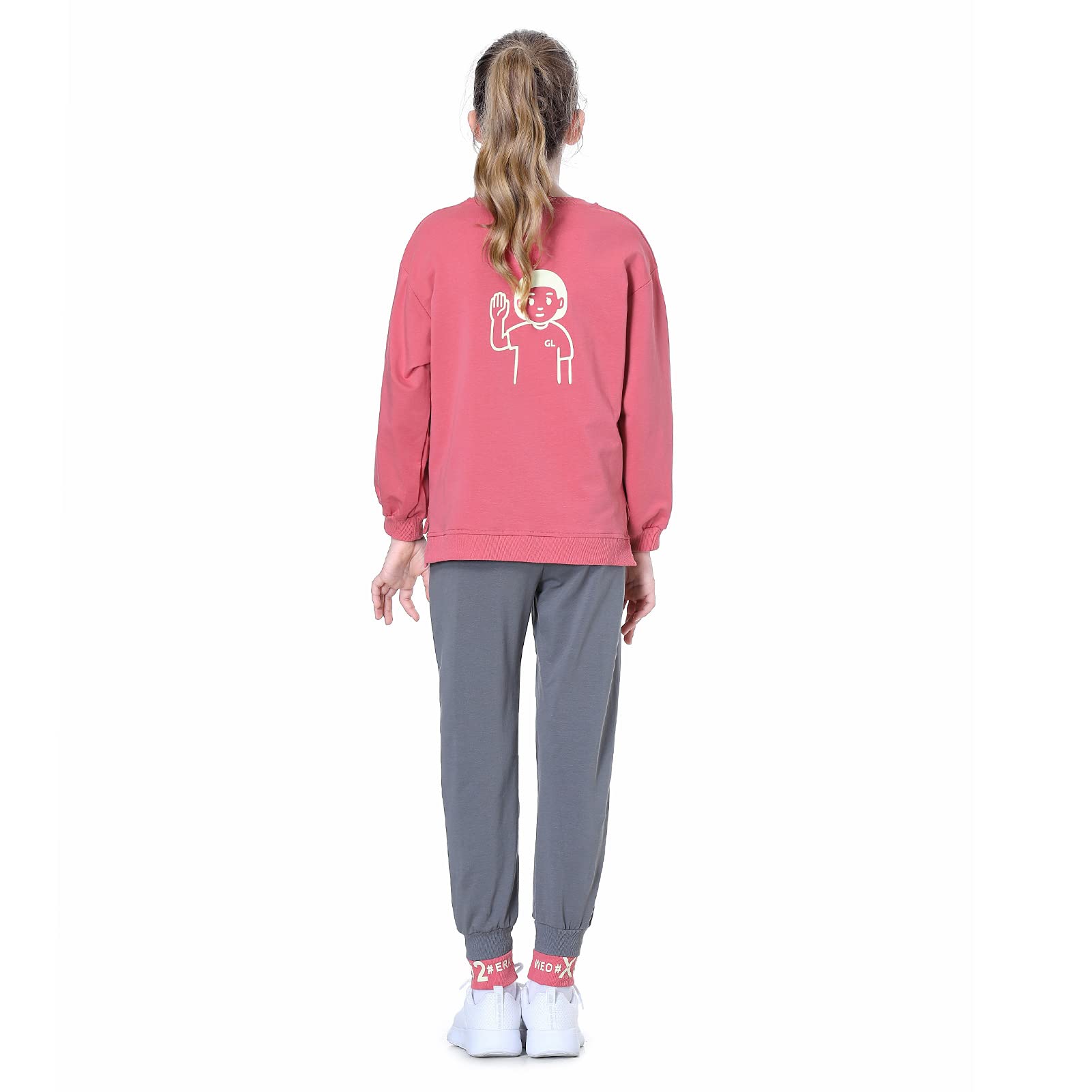 LPATTERN Niñas Chándal Estampado Traje Deportivo 2 Piezas Traje de Jogging Sudadera + Pantalones,Rojo Ladrillo,10-11 años