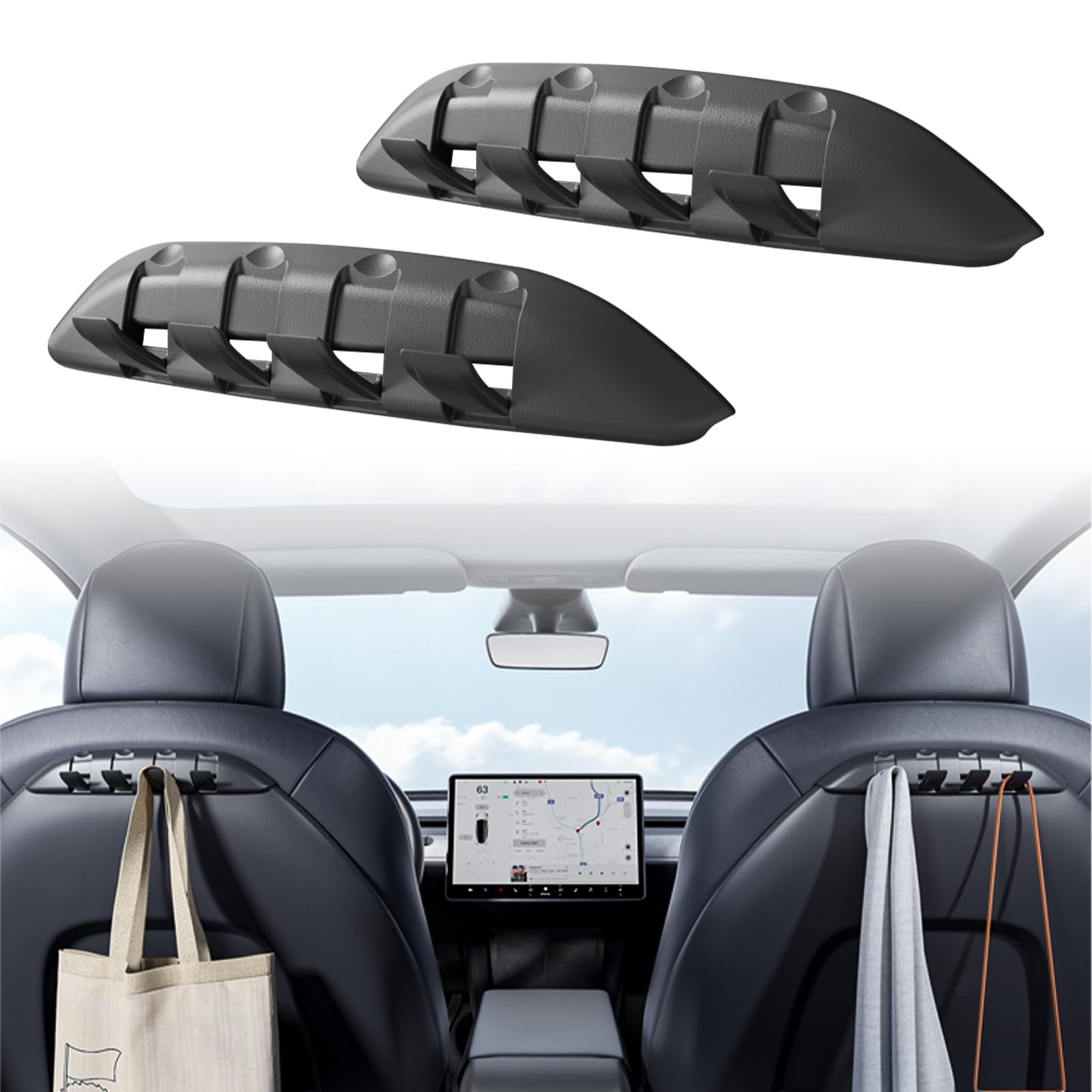 KUNIST 2 Pack Seat Back Hooks for 2026 New Model Y Juniper Flexible Grocery Bag Hanger Compatible with 2017-2026 Tesla Model 3 & 2020-2026 Tesla Model
