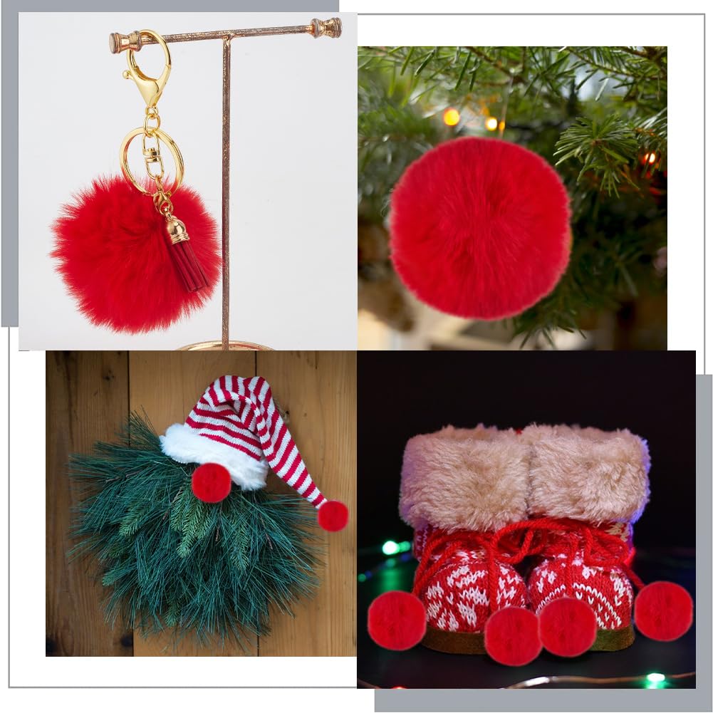 SYSUII Lot De 30 Pompons En Fourrure Synthétique De 6 Cm - Pour Femme Et Fille - Décoration De Noël - Porte-clés - Rouge