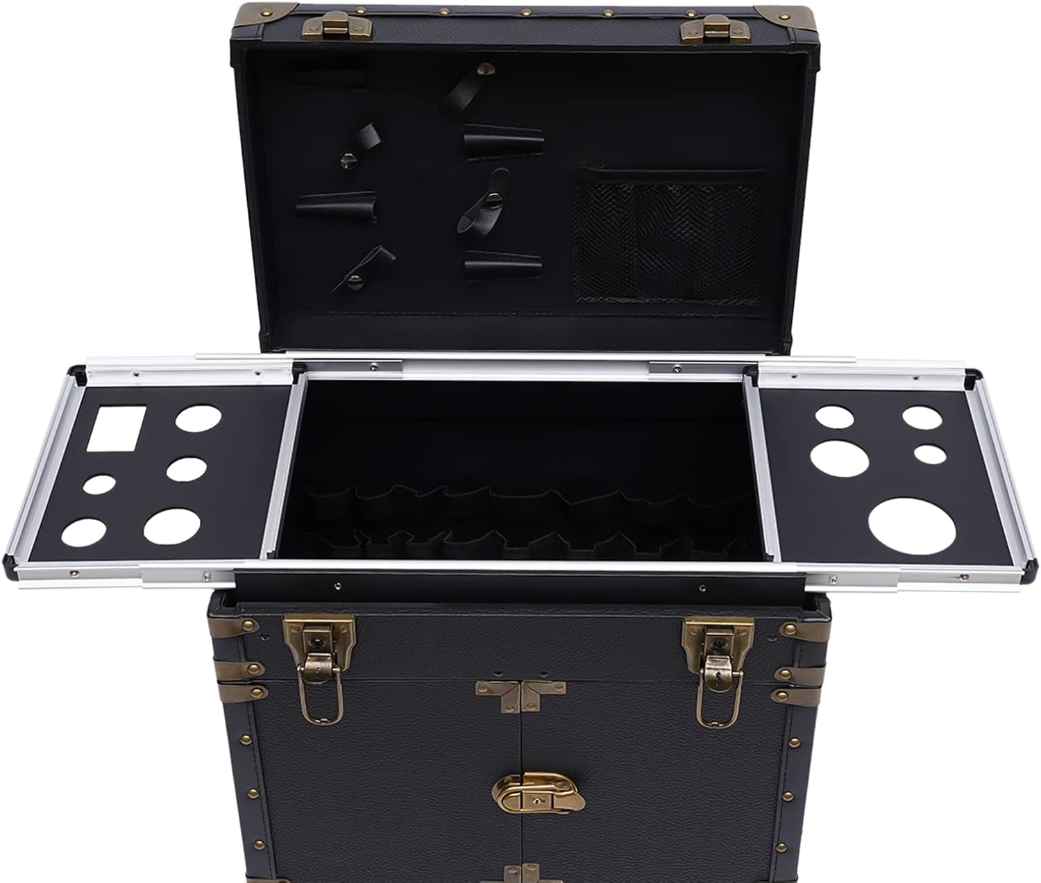 Rolling Lockable Makeup Train Case, Hairdressing Trolley Travel Organizer Tool Box Stylist Beauty Salon Cosmetic Luggage with Hair Dryer Holder for Barber Stores Hairdressing Colleges Homes