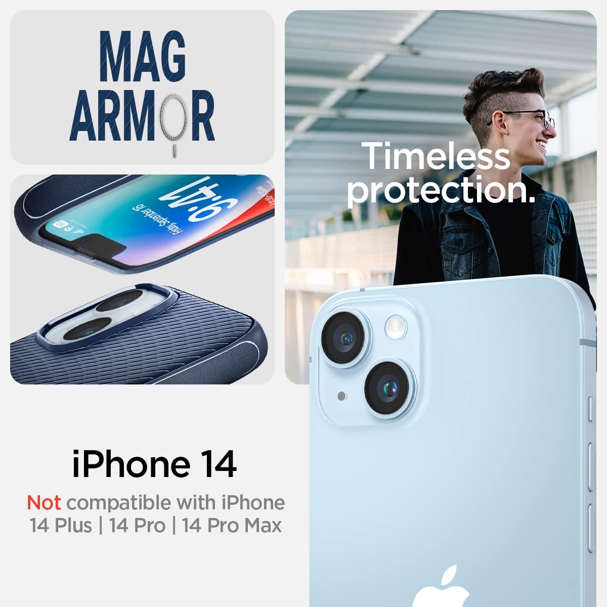 Spigen Mag Armor (MagFit) Compatible with MagSafe Designed for iPhone 14 Case (2022) - Navy Blue