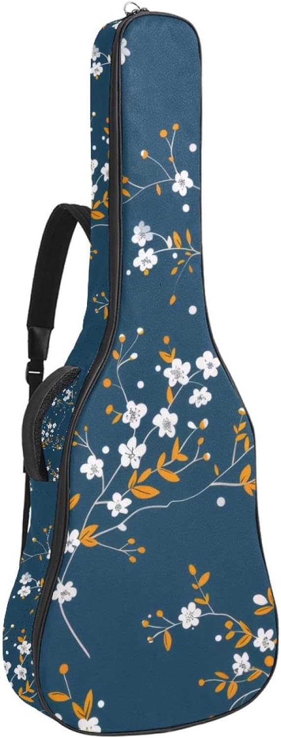 Acoustic Guitar Gig Bag 1 cm Thick Padding, Waterproof Electric Guitar Bag 40-42 Inch Guitar Case Backpack with Dual Shoulder Strap, Small Blooming Botanical Plants