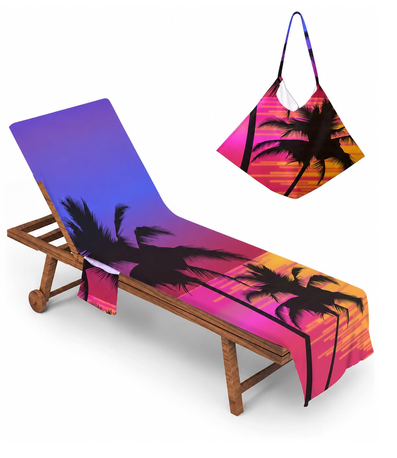 Highdi Housse de Chaise de Plage 3D Couverture de Serviette de Chaise Longue avec Poche Housse de Serviette de Chaise Longue en Microfibre pour Piscine, Bain de Soleil (75x210cm,Crépuscule)