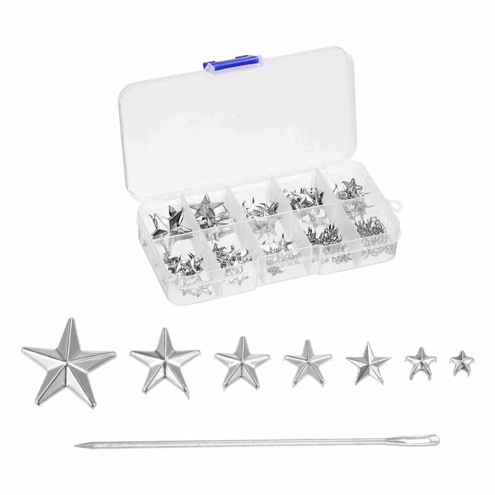 HARFINGTON 120 tachuelas de estrella de metal, 5 garras, doradas, prensadas a mano, punk, perlas, remaches, cabeza de clavo con agujas grandes para bricolaje, cuero, ropa, bolsos, zapatos, color