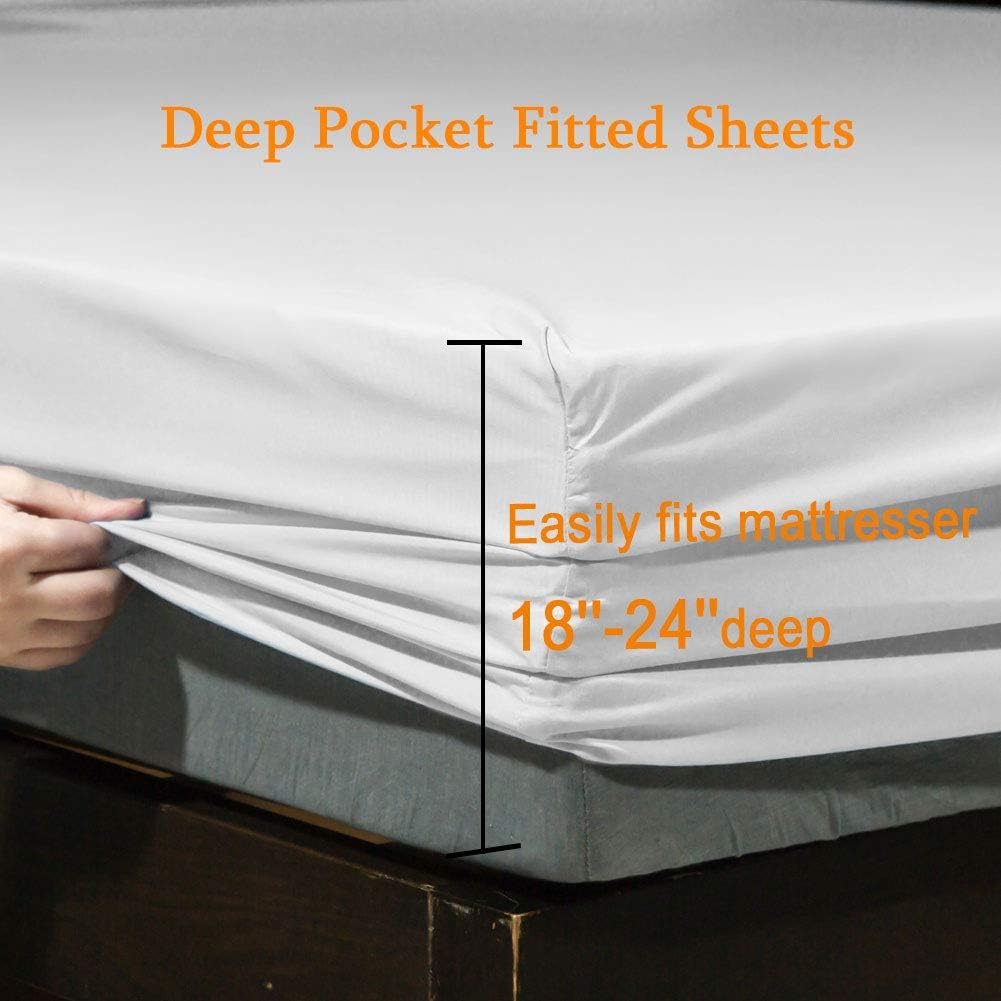 SONORO KATE Bed Sheet Set Super Soft Microfiber 1800 Thread Count Luxury Egyptian Sheets Fit 18-24 Inch Deep Pocket Mattress Wrinkle-6 Piece (White, King)